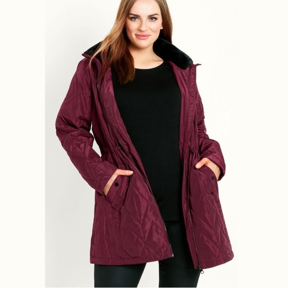 EVANS Faux Fur Collar Padded Quilted Jacket Size 30/32 burgundy 3X NEW $179 msrp - Picture 3 of 6